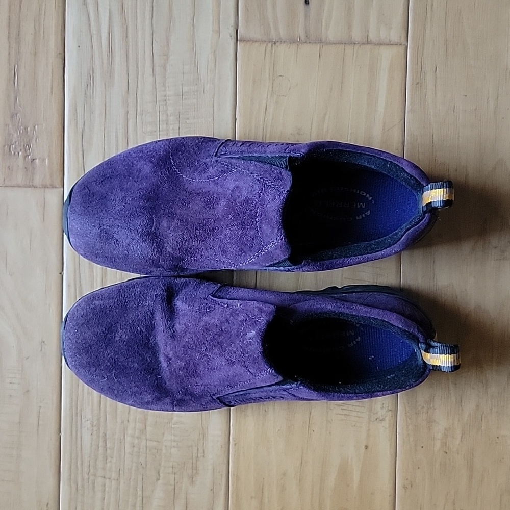 Merrell Jungle Moc slip in shoes size 6. Color is a deep purple. Like new.